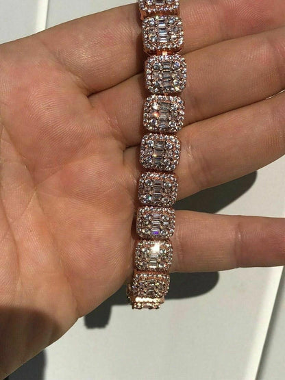 HarlemBling Mens Rose Gold Over Real Solid 925 Silver Baguette Tennis Bracelet Flooded Out