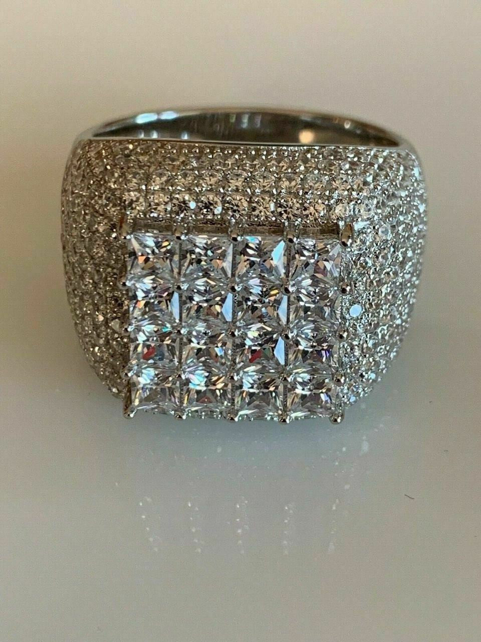 HarlemBling Mens Solid 14k Gold 925 Silver Baguette Diamond Pinky RING HIP-HOP Icy Bust Down