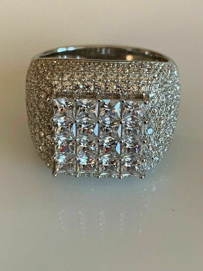 HarlemBling Mens Solid 14k Gold 925 Silver Baguette Diamond Pinky RING HIP-HOP Icy Bust Down