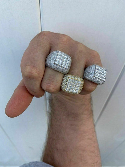 HarlemBling Mens Solid 14k Gold 925 Silver Baguette Diamond Pinky RING HIP-HOP Icy Bust Down