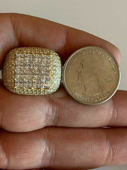 HarlemBling Mens Solid 14k Gold 925 Silver Baguette Diamond Pinky RING HIP-HOP Icy Bust Down