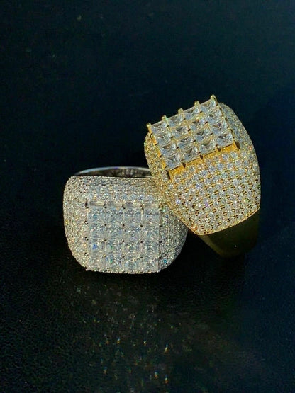 HarlemBling Mens Solid 14k Gold 925 Silver Baguette Diamond Pinky RING HIP-HOP Icy Bust Down