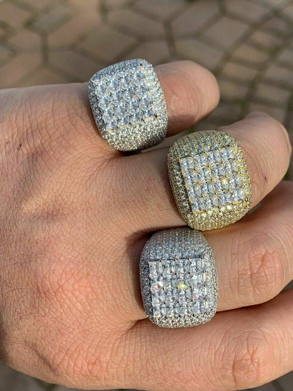 HarlemBling Mens Solid 14k Gold 925 Silver Baguette Diamond Pinky RING HIP-HOP Icy Bust Down