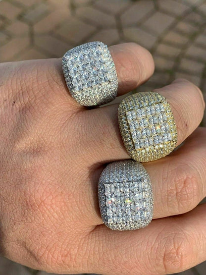 HarlemBling Mens Solid 14k Gold 925 Silver Baguette Diamond Pinky RING HIP-HOP Icy Bust Down