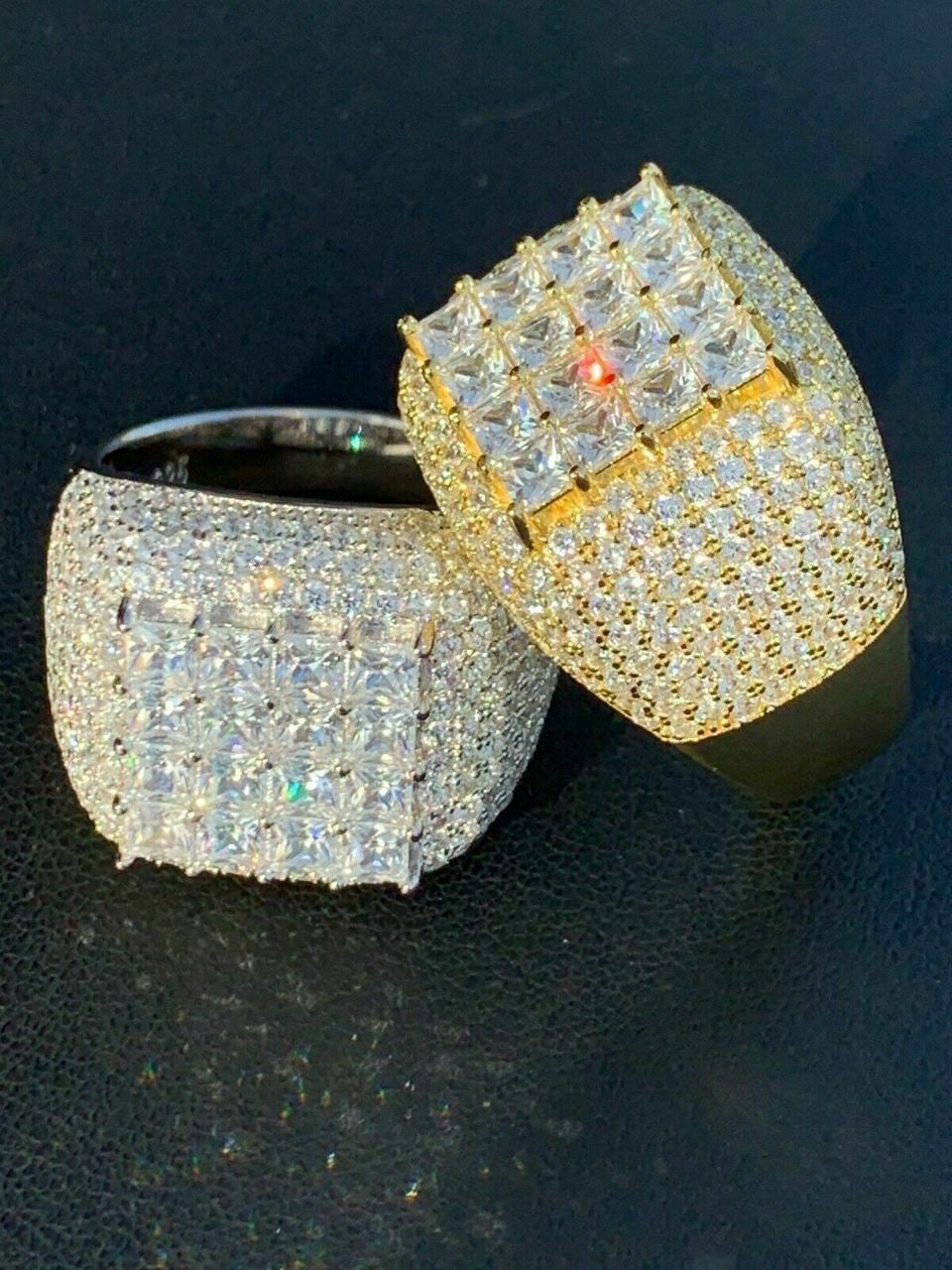 HarlemBling Mens Solid 14k Gold 925 Silver Baguette Diamond Pinky RING HIP-HOP Icy Bust Down