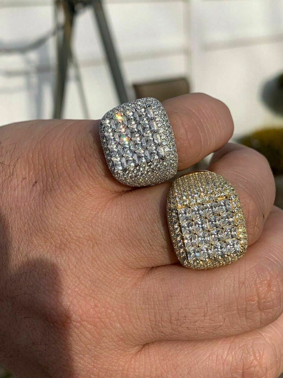 HarlemBling Mens Solid 14k Gold 925 Silver Baguette Diamond Pinky RING HIP-HOP Icy Bust Down