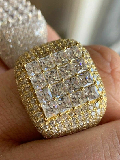 HarlemBling Mens Solid 14k Gold 925 Silver Baguette Diamond Pinky RING HIP-HOP Icy Bust Down