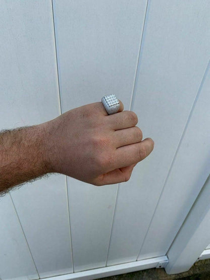 HarlemBling Mens Solid 14k Gold 925 Silver Baguette Diamond Pinky RING HIP-HOP Icy Bust Down