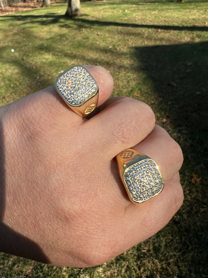 HarlemBling Mens Solid 14k Yellow Gold Vermeil 925 Sterling Silver Iced Diamond Ring Hip Hop