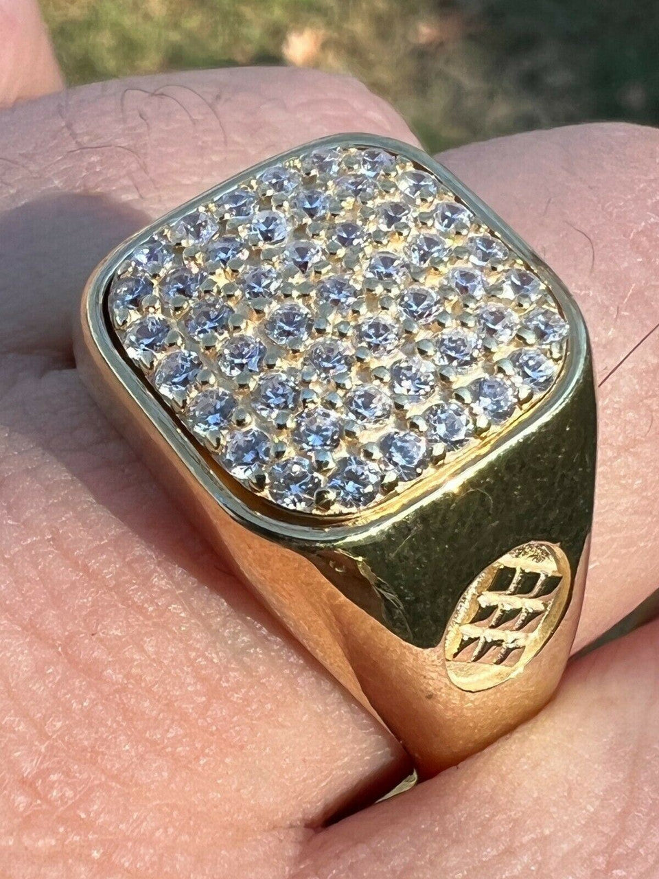 HarlemBling Mens Solid 14k Yellow Gold Vermeil 925 Sterling Silver Iced Diamond Ring Hip Hop