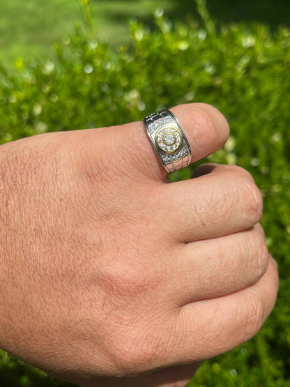 HarlemBling Mens Solid 925 Silver 14k Gold Vermeil Diamond RING Size 7 8 9 10 11 12 13 ICED