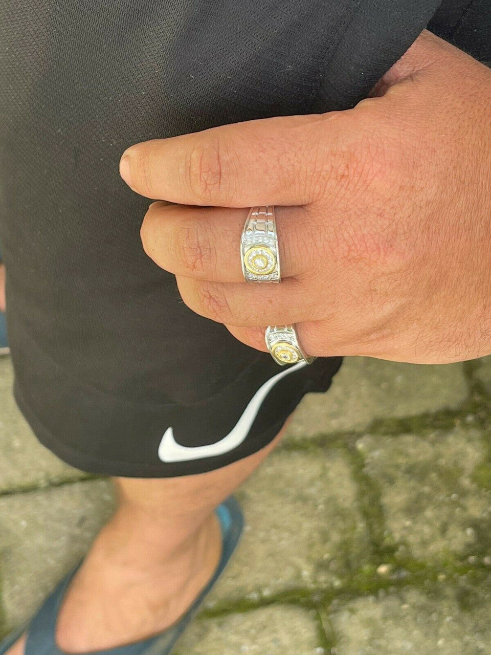 HarlemBling Mens Solid 925 Silver 14k Gold Vermeil Diamond RING Size 7 8 9 10 11 12 13 ICED