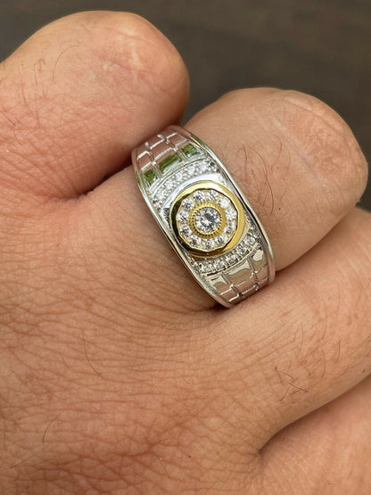 HarlemBling Mens Solid 925 Silver 14k Gold Vermeil Diamond RING Size 7 8 9 10 11 12 13 ICED