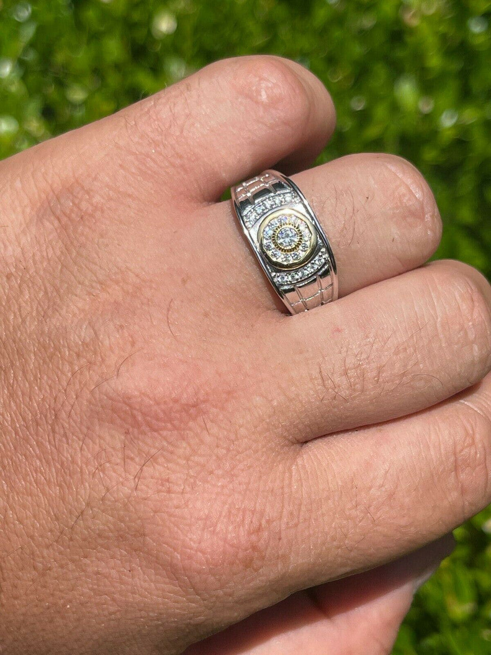 HarlemBling Mens Solid 925 Silver 14k Gold Vermeil Diamond RING Size 7 8 9 10 11 12 13 ICED