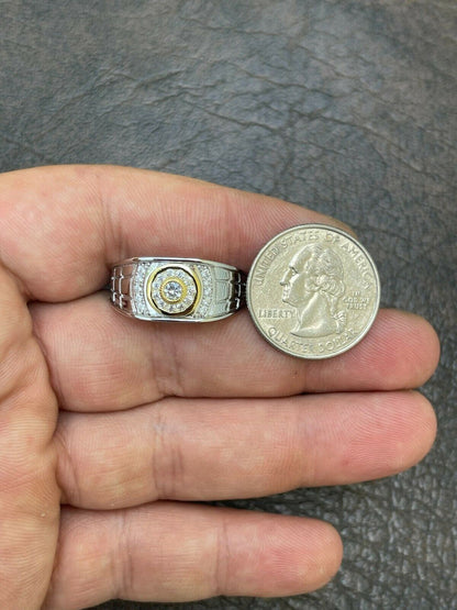 HarlemBling Mens Solid 925 Silver 14k Gold Vermeil Diamond RING Size 7 8 9 10 11 12 13 ICED