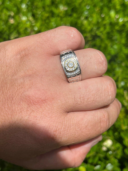 HarlemBling Mens Solid 925 Silver 14k Gold Vermeil Diamond RING Size 7 8 9 10 11 12 13 ICED
