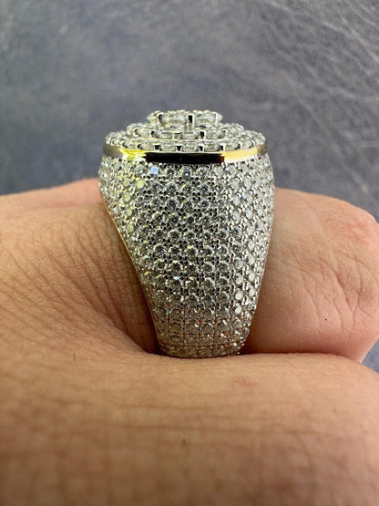 HarlemBling Men's Solid 925 Silver & 14k Gold Plated 2.5ct MOISSANITE Mens Hip Hop Iced Ring