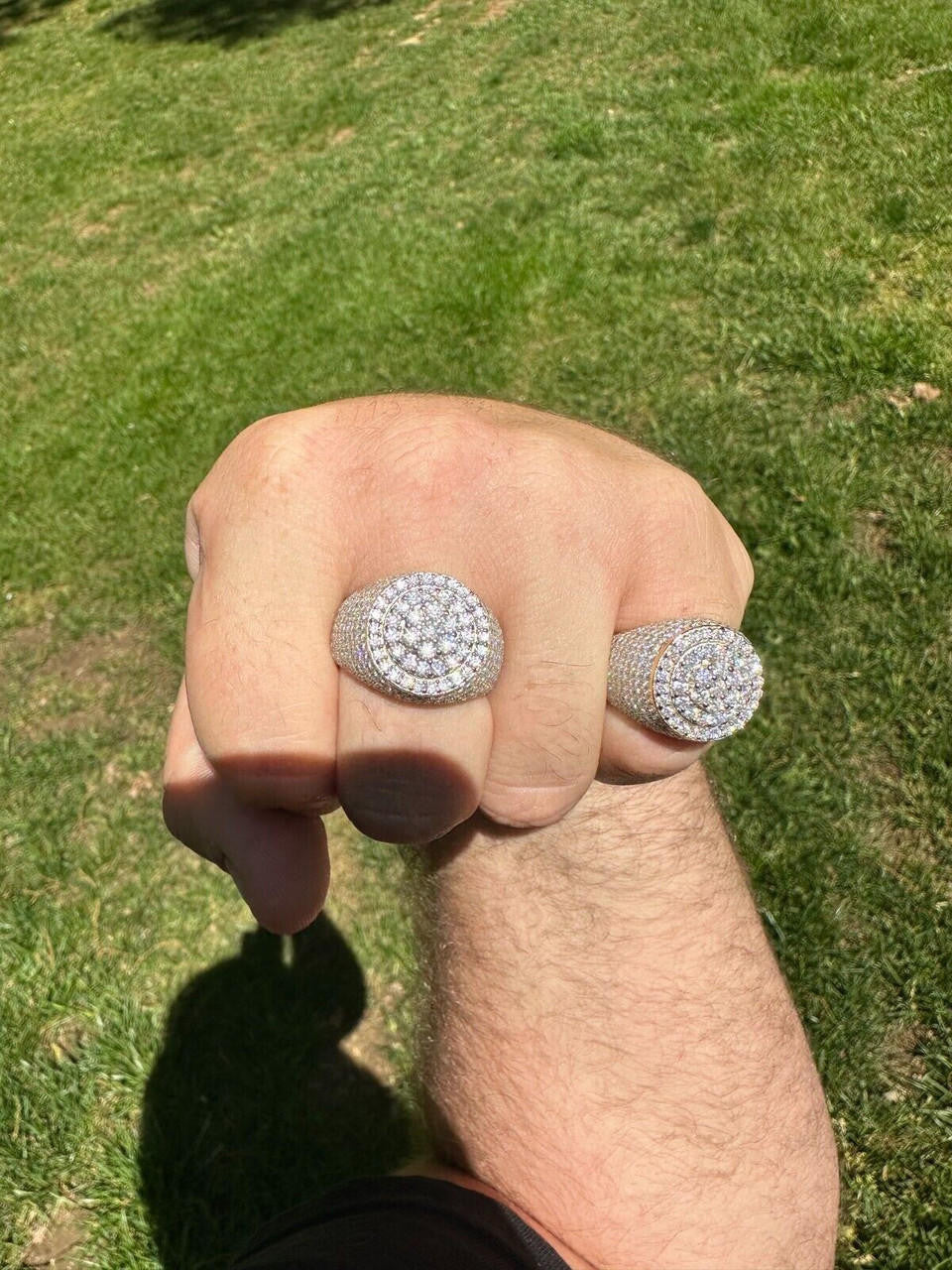 HarlemBling Men's Solid 925 Silver & 14k Gold Plated 2.5ct MOISSANITE Mens Hip Hop Iced Ring