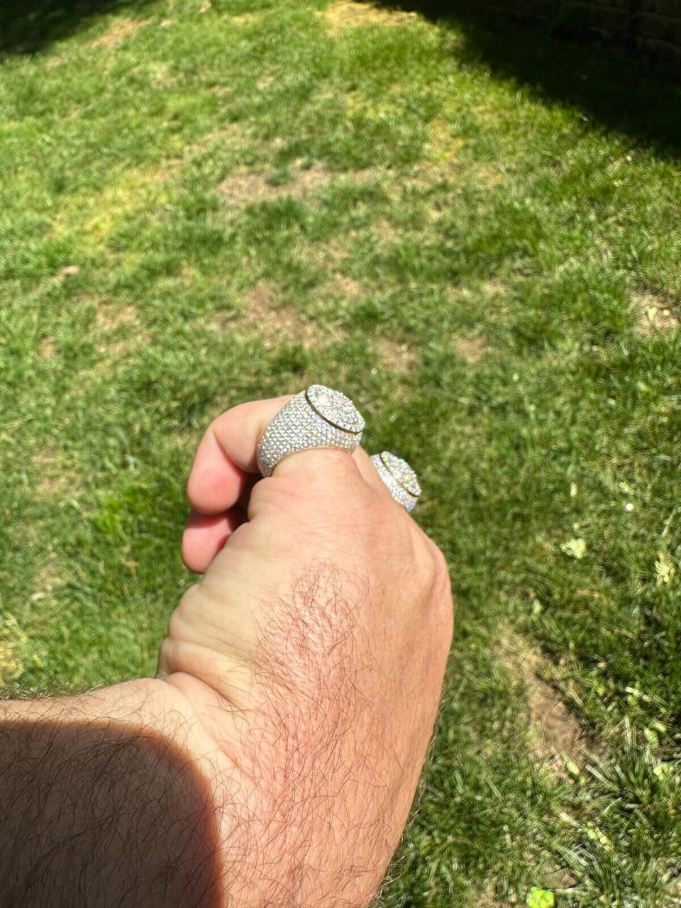 HarlemBling Men's Solid 925 Silver & 14k Gold Plated 2.5ct MOISSANITE Mens Hip Hop Iced Ring