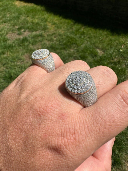 HarlemBling Men's Solid 925 Silver & 14k Gold Plated 2.5ct MOISSANITE Mens Hip Hop Iced Ring