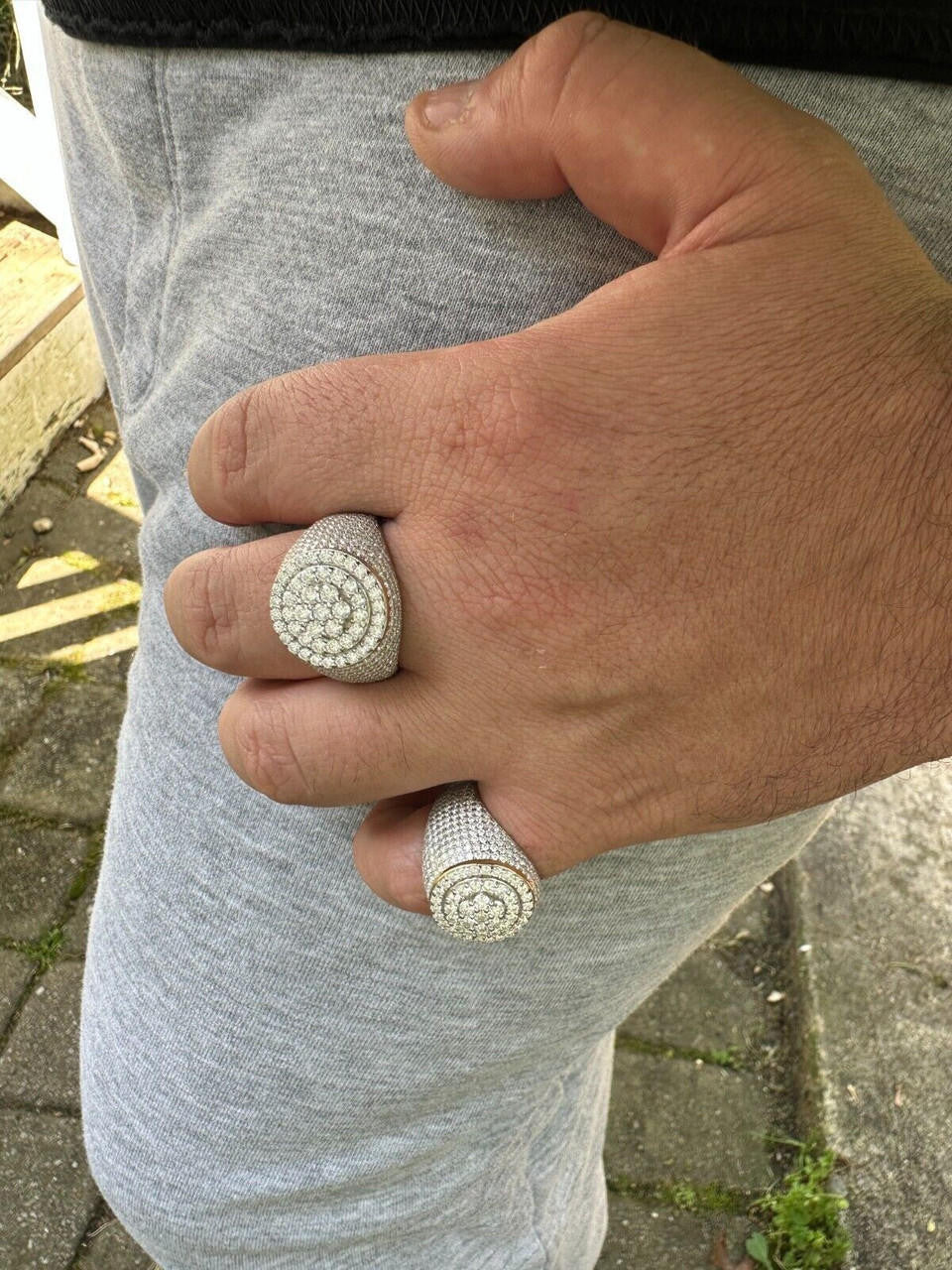 HarlemBling Men's Solid 925 Silver & 14k Gold Plated 2.5ct MOISSANITE Mens Hip Hop Iced Ring