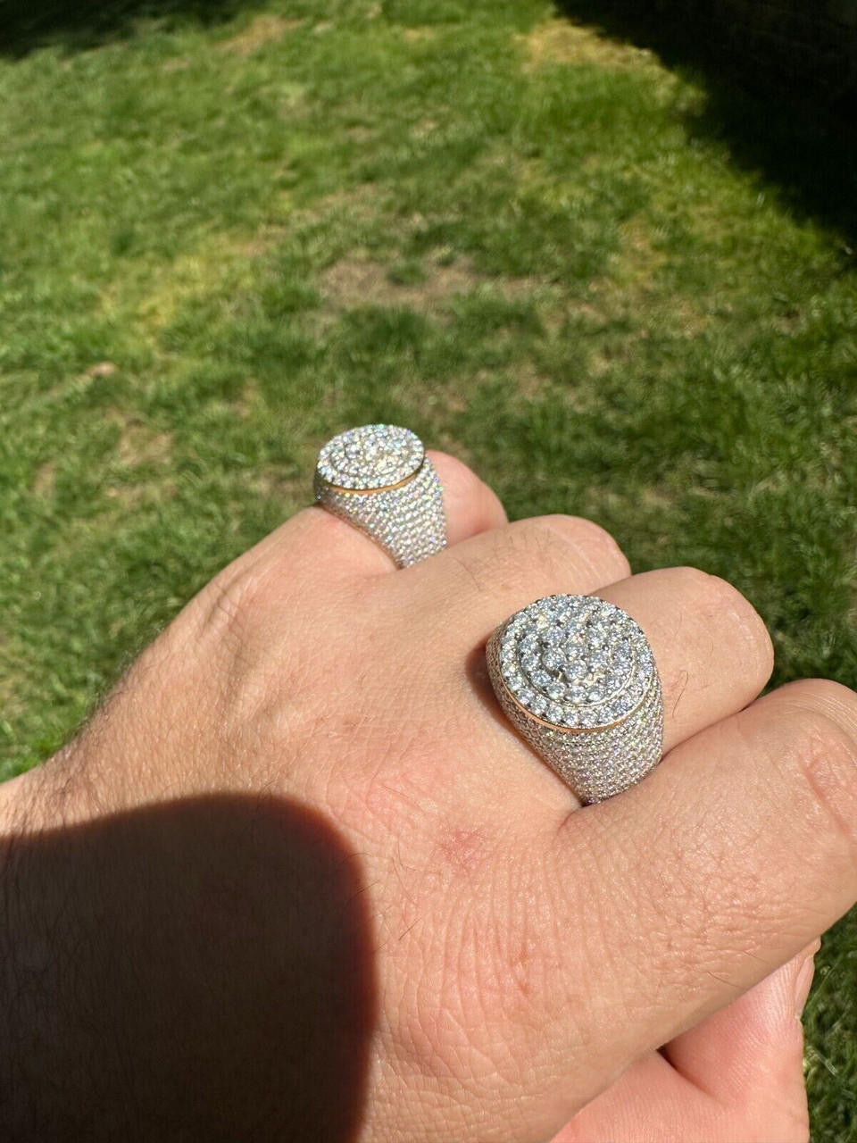 HarlemBling Men's Solid 925 Silver & 14k Gold Plated 2.5ct MOISSANITE Mens Hip Hop Iced Ring