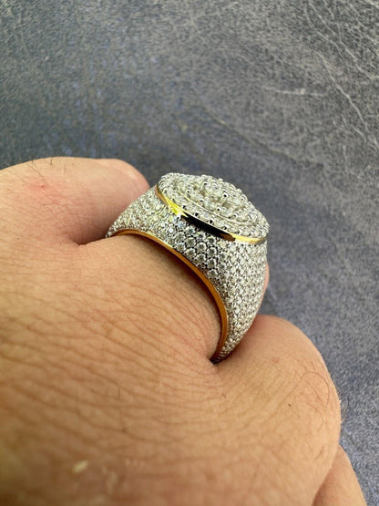 HarlemBling Men's Solid 925 Silver & 14k Gold Plated 2.5ct MOISSANITE Mens Hip Hop Iced Ring