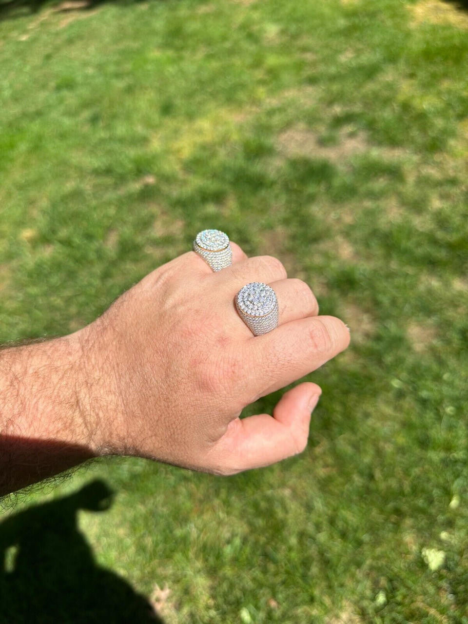 HarlemBling Men's Solid 925 Silver & 14k Gold Plated 2.5ct MOISSANITE Mens Hip Hop Iced Ring