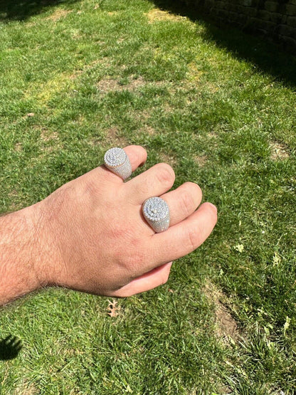 HarlemBling Men's Solid 925 Silver & 14k Gold Plated 2.5ct MOISSANITE Mens Hip Hop Iced Ring