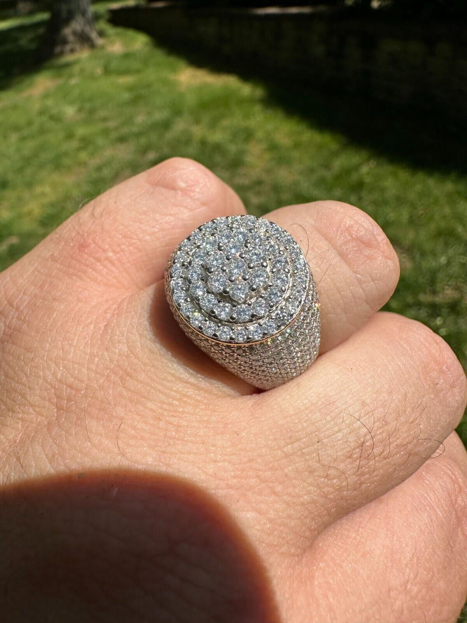 HarlemBling Men's Solid 925 Silver & 14k Gold Plated 2.5ct MOISSANITE Mens Hip Hop Iced Ring