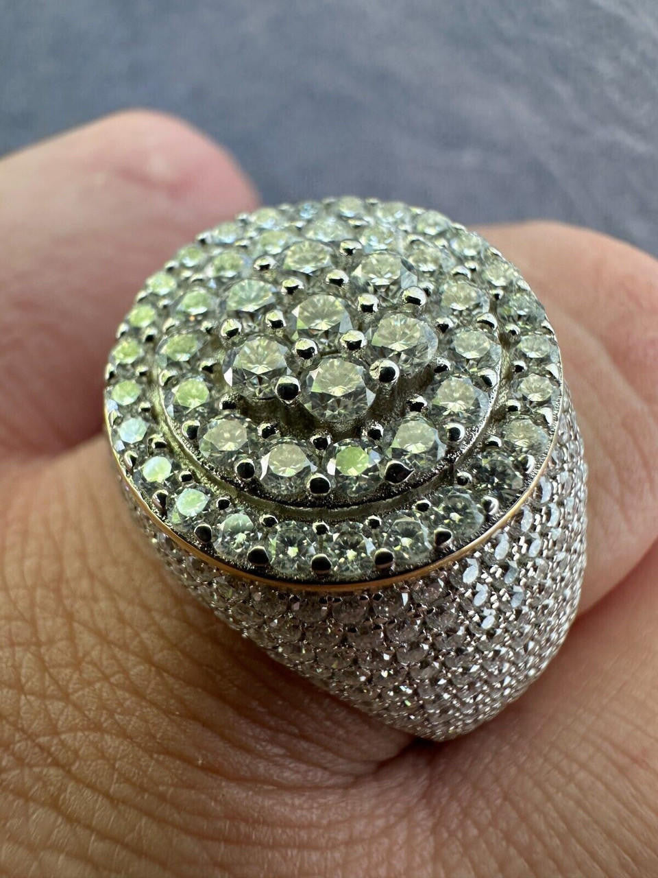 HarlemBling Men's Solid 925 Silver & 14k Gold Plated 2.5ct MOISSANITE Mens Hip Hop Iced Ring