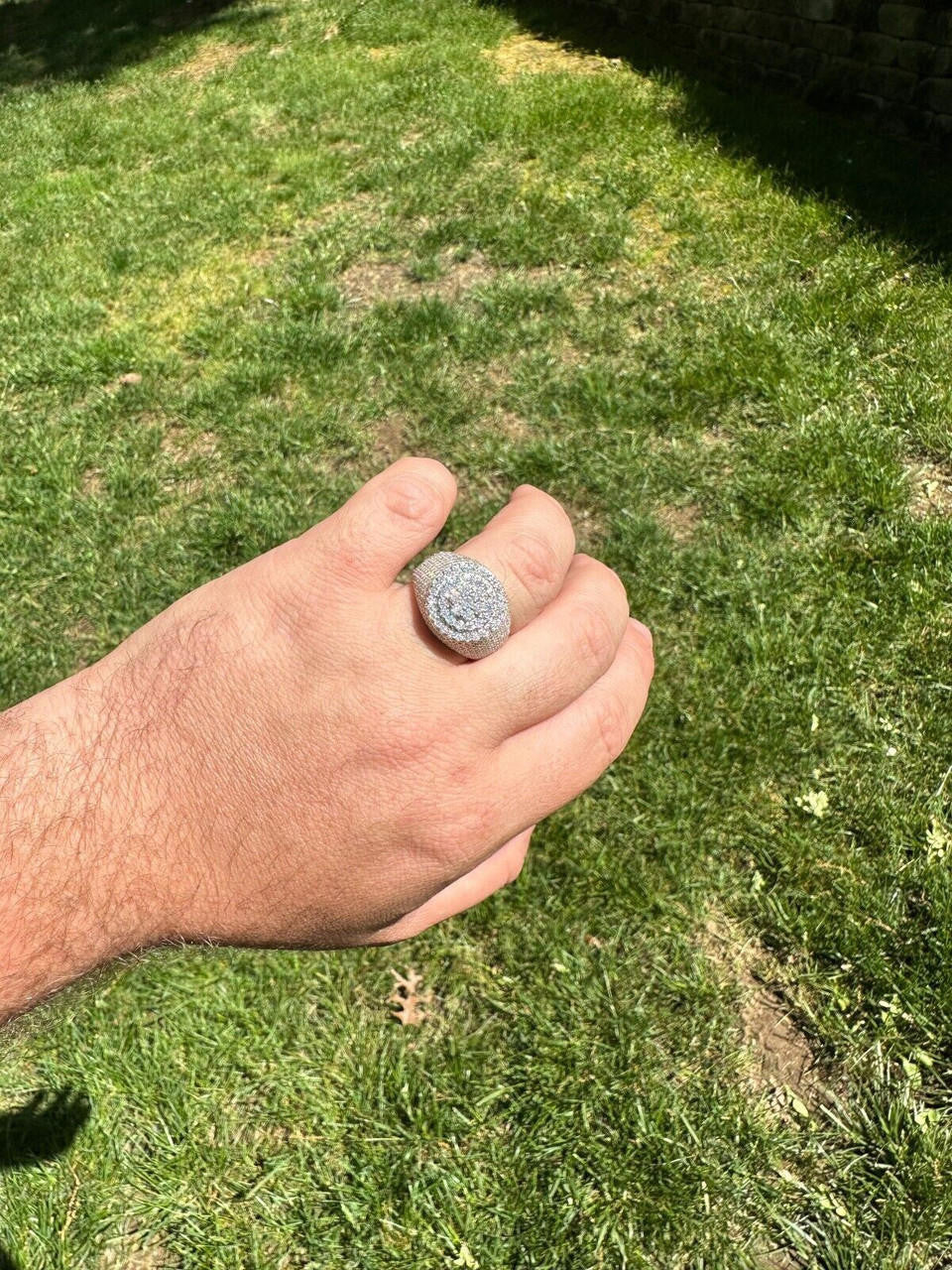 HarlemBling Men's Solid 925 Silver & 14k Gold Plated 2.5ct MOISSANITE Mens Hip Hop Iced Ring