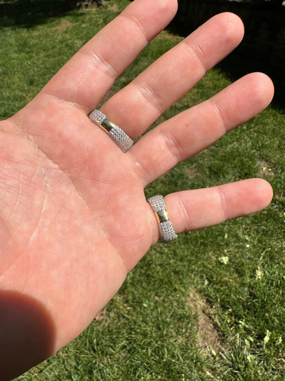 HarlemBling Men's Solid 925 Silver & 14k Gold Plated 2.5ct MOISSANITE Mens Hip Hop Iced Ring