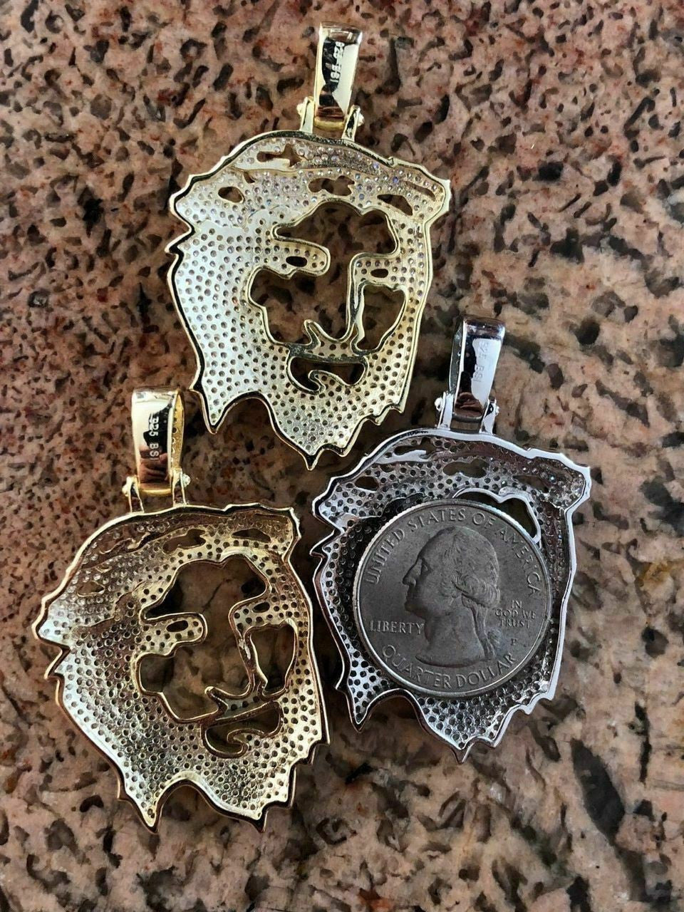 HarlemBling Mens Solid 925 Silver Ghost Cut Out JESUS Piece Diamond 2 BIG SUPER ICED Chain