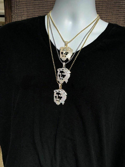 HarlemBling Mens Solid 925 Silver Ghost Cut Out JESUS Piece Diamond 2 BIG SUPER ICED Chain
