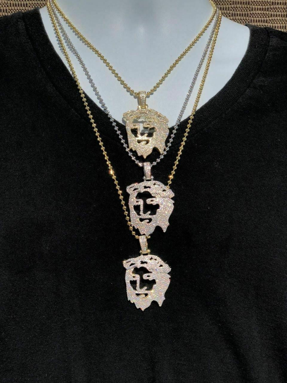 HarlemBling Mens Solid 925 Silver Ghost Cut Out JESUS Piece Diamond 2 BIG SUPER ICED Chain