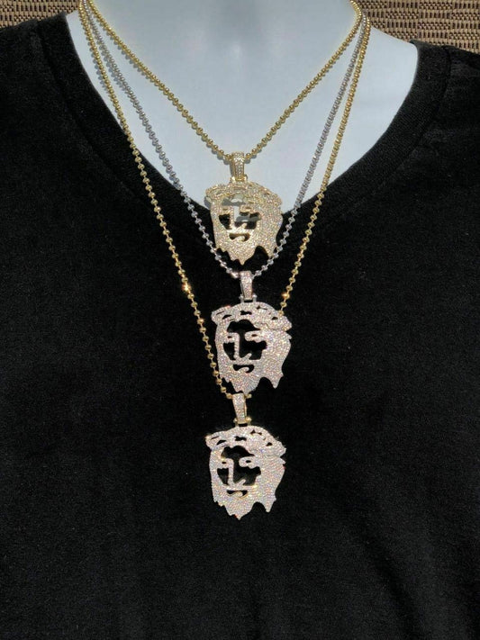 HarlemBling Mens Solid 925 Silver Ghost Cut Out JESUS Piece Diamond 2 BIG SUPER ICED Chain