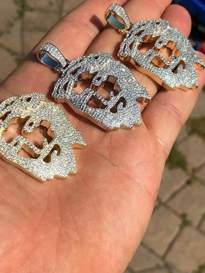 HarlemBling Mens Solid 925 Silver Ghost Cut Out JESUS Piece Diamond 2 BIG SUPER ICED Chain