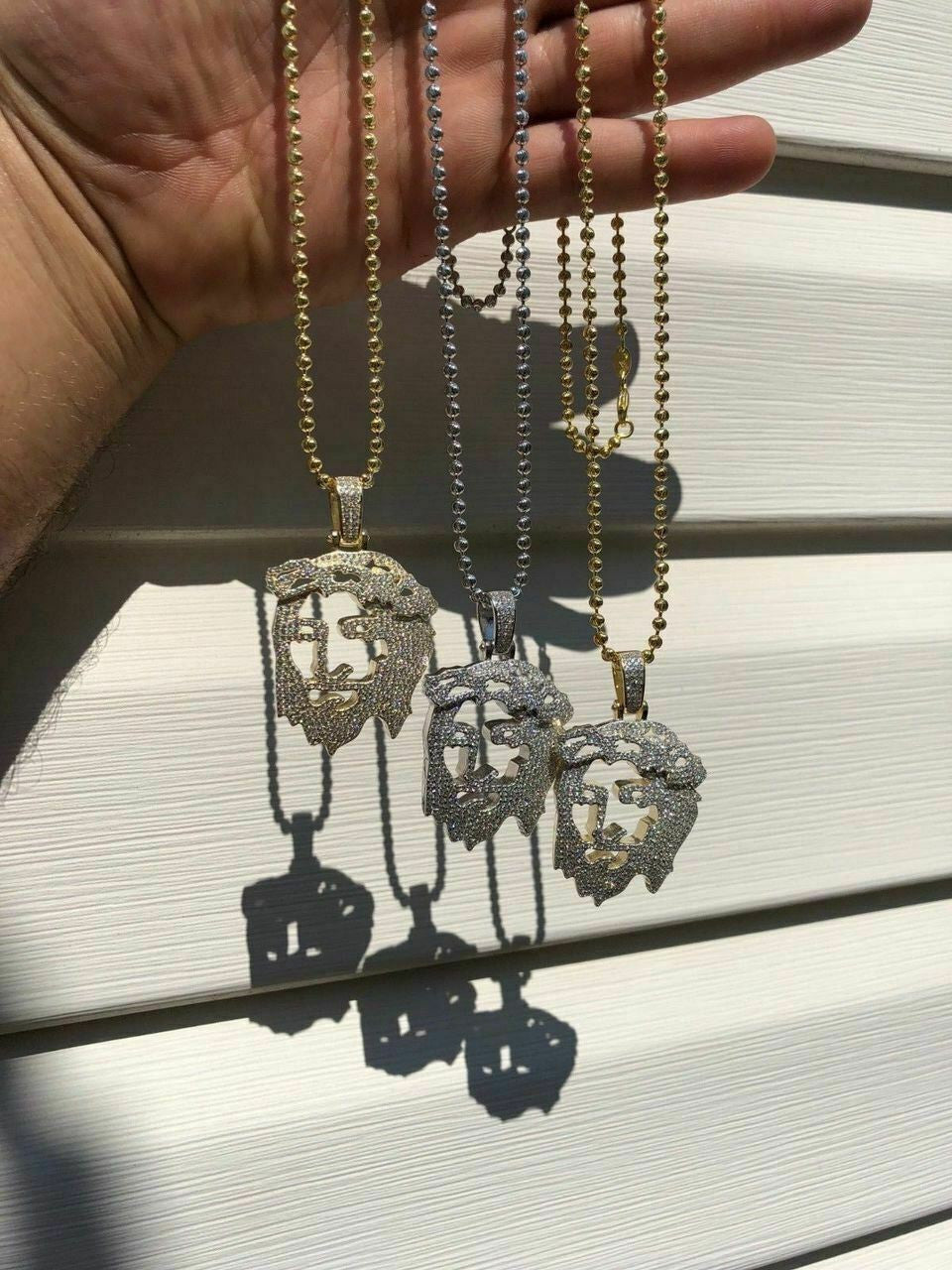 HarlemBling Mens Solid 925 Silver Ghost Cut Out JESUS Piece Diamond 2 BIG SUPER ICED Chain