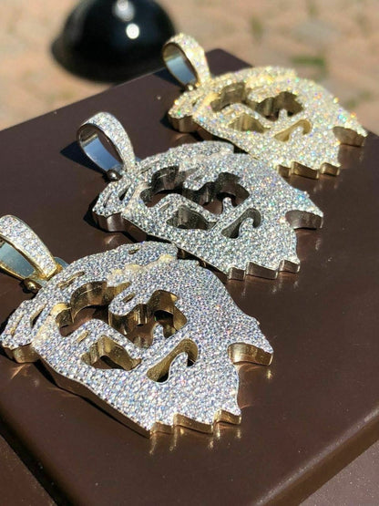 HarlemBling Mens Solid 925 Silver Ghost Cut Out JESUS Piece Diamond 2 BIG SUPER ICED Chain