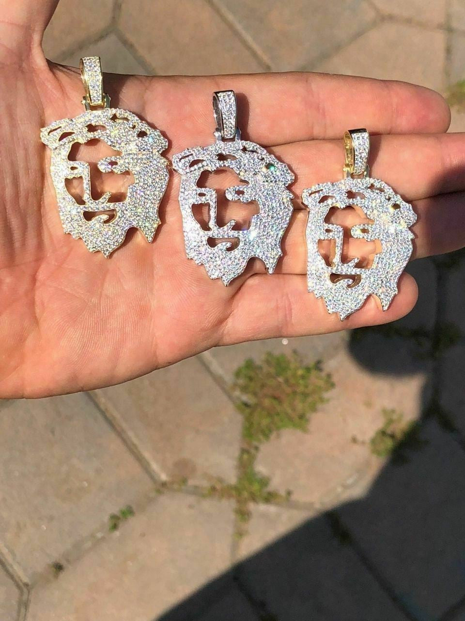 HarlemBling Mens Solid 925 Silver Ghost Cut Out JESUS Piece Diamond 2 BIG SUPER ICED Chain