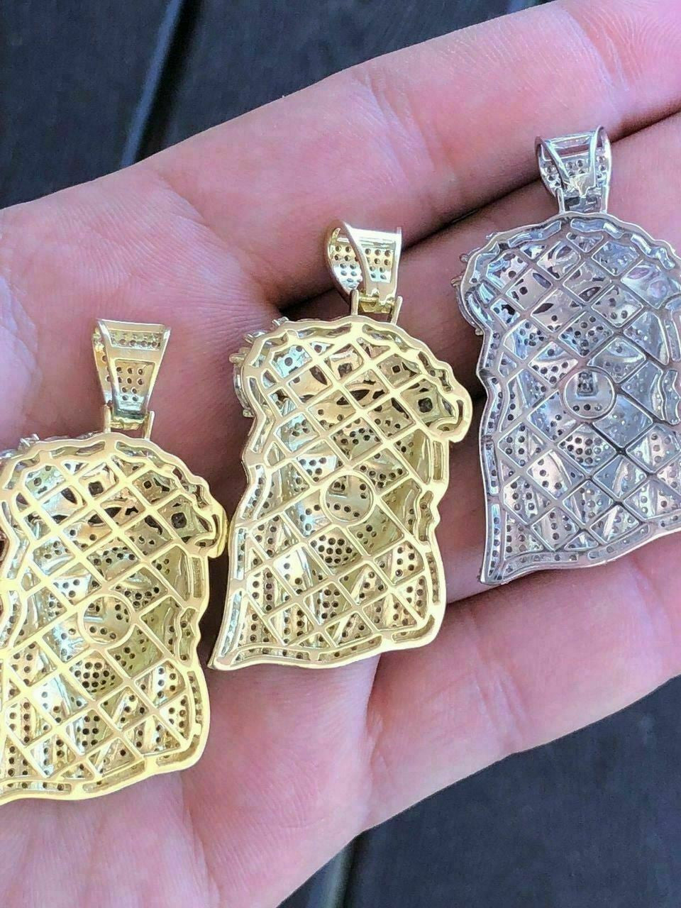 HarlemBling Mens Solid 925 Silver Jesus Piece Pendant FULLY ICED Diamond 14k Gold Bust Down