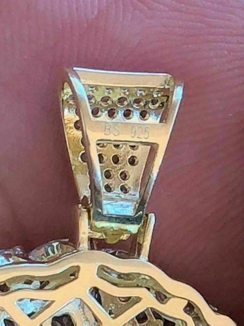 HarlemBling Mens Solid 925 Silver Jesus Piece Pendant FULLY ICED Diamond 14k Gold Bust Down