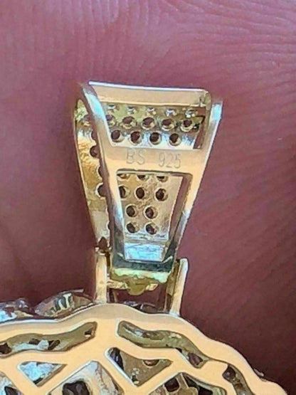 HarlemBling Mens Solid 925 Silver Jesus Piece Pendant FULLY ICED Diamond 14k Gold Bust Down