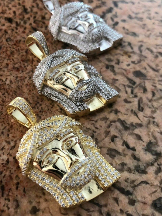 HarlemBling Mens Solid 925 Silver Jesus Piece Pendant Super Icy 1ct Diamond 14k Gold Hip Hop