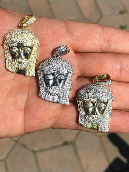 HarlemBling Mens Solid 925 Silver Jesus Piece Pendant Super Icy 1ct Diamond 14k Gold Hip Hop