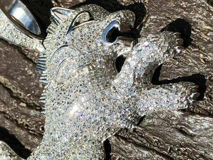 HarlemBling Mens Solid 925 Silver Real Iced 2ct Diamond Rasta Lion Icy Leo Pendant 14k Gold