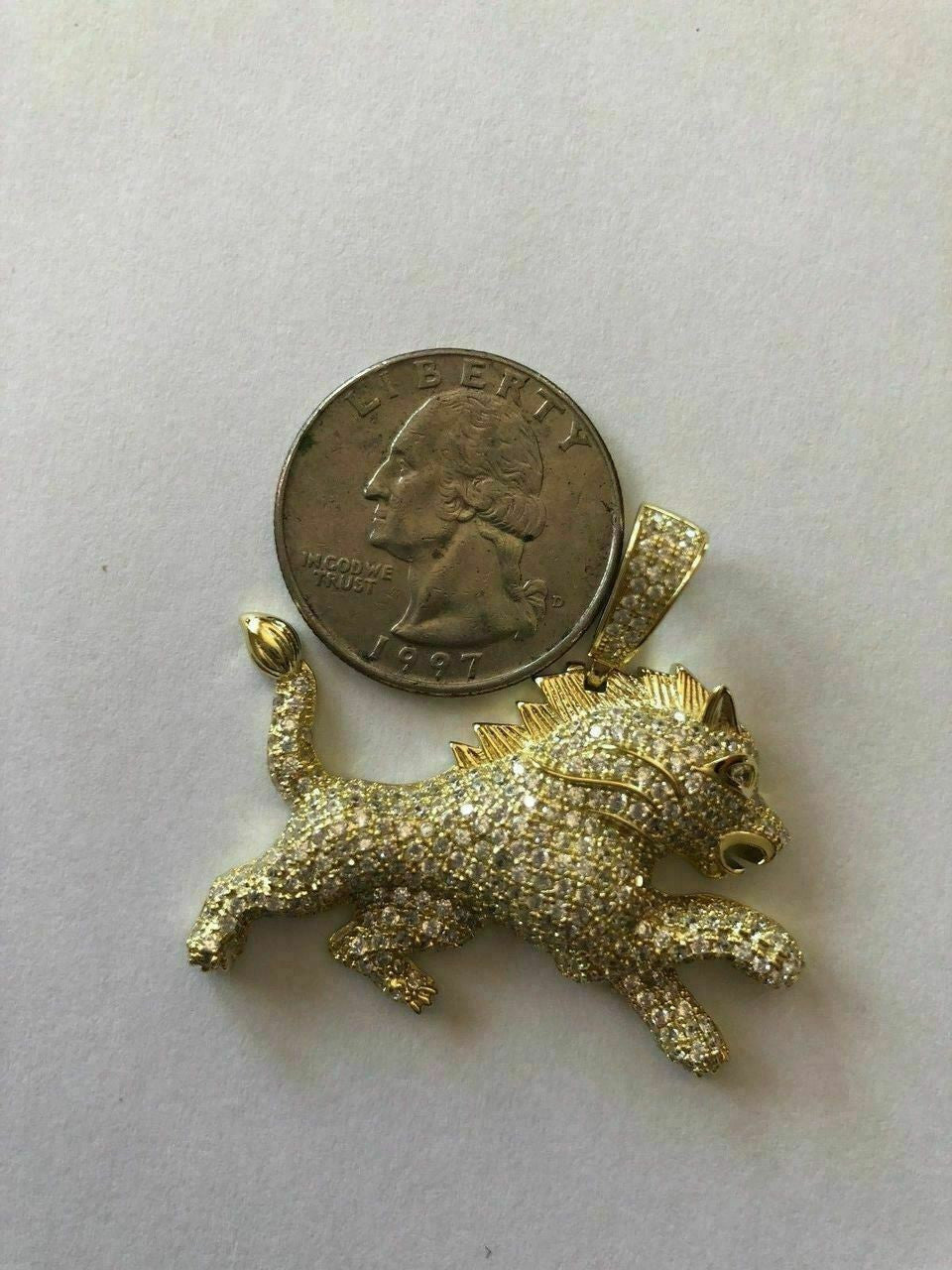 HarlemBling Mens Solid 925 Silver Real Iced 2ct Diamond Rasta Lion Icy Leo Pendant 14k Gold