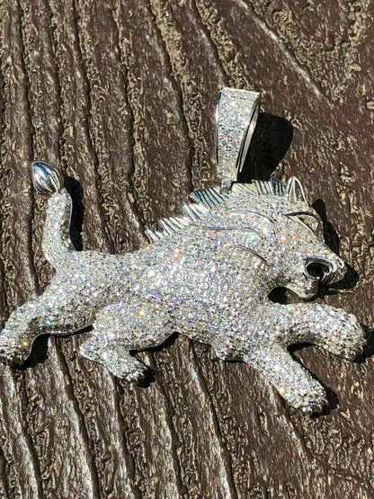 HarlemBling Mens Solid 925 Silver Real Iced 2ct Diamond Rasta Lion Icy Leo Pendant 14k Gold