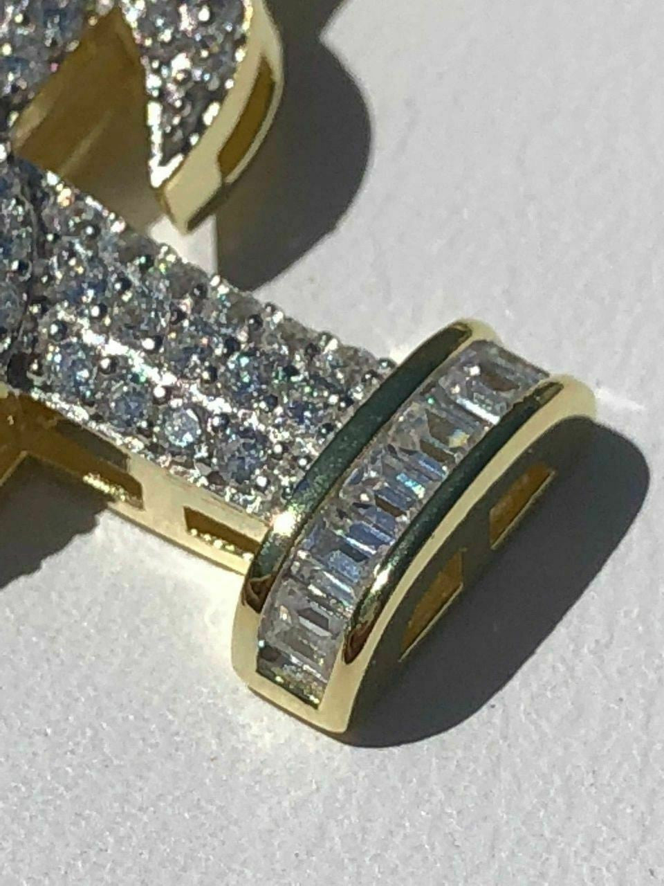 HarlemBling Mens Solid 925 Silver Real Iced 3ct Diamond Nail Cross LARGE 2 Pendant 14k Gold